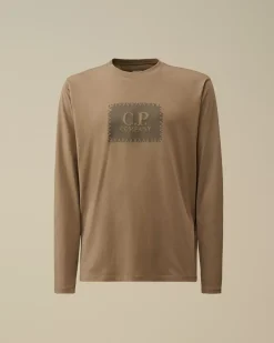 T-shirts & Polo<C.P. Company 30/1 Jersey Logo Label Longsleeve T-Shirt Walnut – Beige