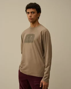 T-shirts & Polo<C.P. Company 30/1 Jersey Logo Label Longsleeve T-Shirt Walnut – Beige