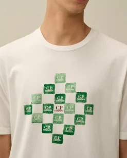 T-shirts & Polo<C.P. Company 24/1 Jersey Printed Logo Grid T-Shirt Gauze White