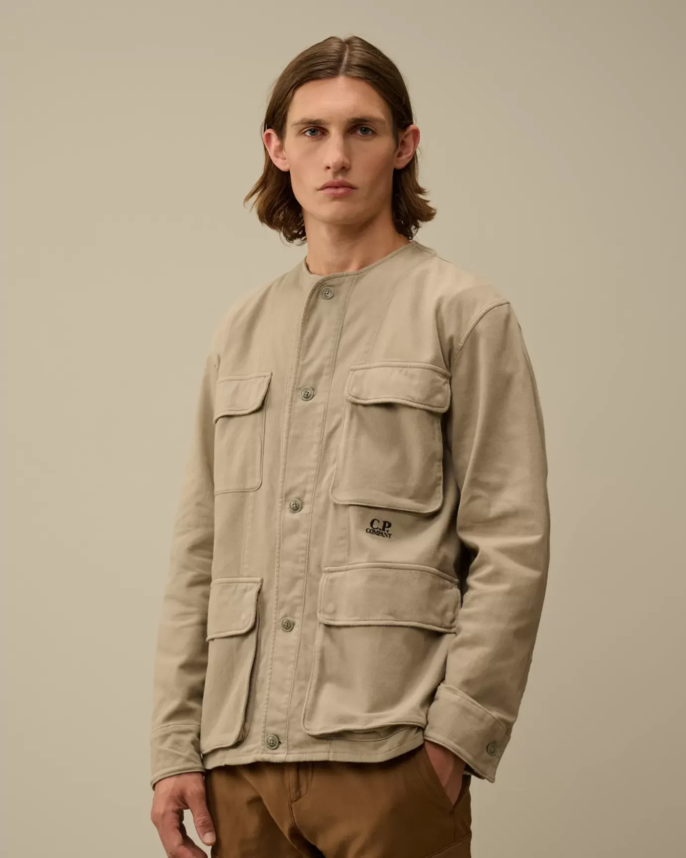 Overshirt<C.P. Company Armored Stretch Satin Buttoned Overshirt Vintage Khaki – Beige