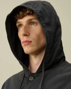 Overshirt<C.P. Company Armored Stretch Satin Hooded Buttoned Overshirt Black Sand