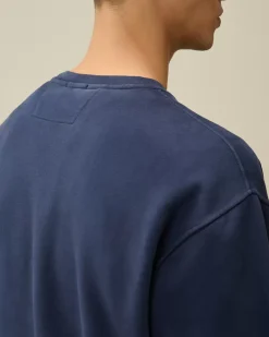 Sweatshirts<C.P. Company Brushed and Emerized Diagonal Fleece Lens Crew Neck Sweatshirt Estate Blue