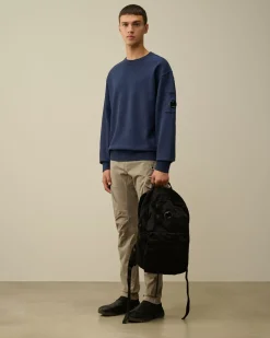 Sweatshirts<C.P. Company Brushed and Emerized Diagonal Fleece Lens Crew Neck Sweatshirt Estate Blue