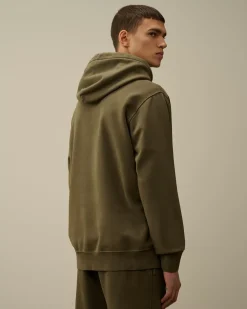 Sweatshirts<C.P. Company Brushed and Emerized Diagonal Fleece Logo Hooded Sweatshirt Grape Leaf – Green