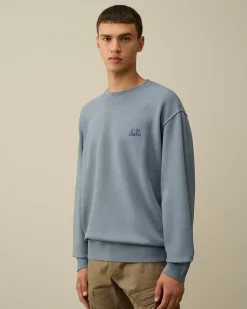 Sweatshirts<C.P. Company Brushed and Emerized Diagonal Fleece Logo Crew Neck Sweatshirt Flint Stone – Blue