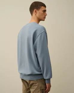 Sweatshirts<C.P. Company Brushed and Emerized Diagonal Fleece Logo Crew Neck Sweatshirt Flint Stone – Blue