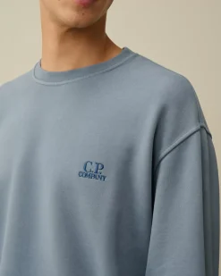 Sweatshirts<C.P. Company Brushed and Emerized Diagonal Fleece Logo Crew Neck Sweatshirt Flint Stone – Blue