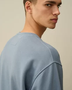 Sweatshirts<C.P. Company Brushed and Emerized Diagonal Fleece Logo Crew Neck Sweatshirt Flint Stone – Blue