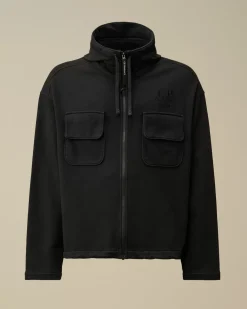 Sweatshirts<C.P. Company Brushed and Emerized Diagonal Fleece Hooded Utility Sweatshirt Black Sand