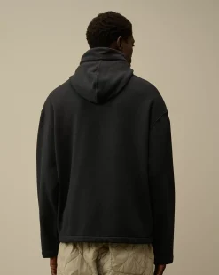 Sweatshirts<C.P. Company Brushed and Emerized Diagonal Fleece Hooded Utility Sweatshirt Black Sand