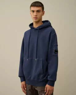 Sweatshirts<C.P. Company Brushed and Emerized Diagonal Fleece Lens Hooded Sweatshirt Estate Blue