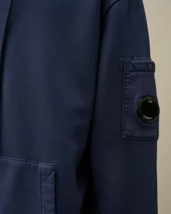 Sweatshirts<C.P. Company Brushed and Emerized Diagonal Fleece Lens Hooded Sweatshirt Estate Blue