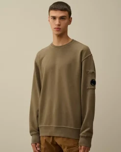 Sweatshirts<C.P. Company Brushed and Emerized Diagonal Fleece Lens Crew Neck Sweatshirt Walnut – Beige