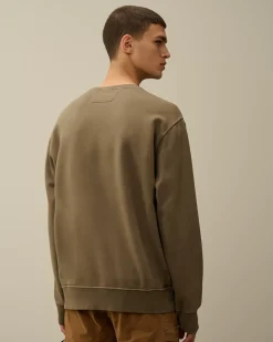 Sweatshirts<C.P. Company Brushed and Emerized Diagonal Fleece Lens Crew Neck Sweatshirt Walnut – Beige