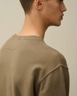 Sweatshirts<C.P. Company Brushed and Emerized Diagonal Fleece Lens Crew Neck Sweatshirt Walnut – Beige