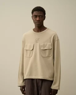 Sweatshirts<C.P. Company Brushed and Emerized Diagonal Fleece Crew Neck Utility Sweatshirt Vintage Khaki – Beige