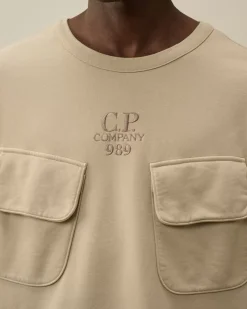 Sweatshirts<C.P. Company Brushed and Emerized Diagonal Fleece Crew Neck Utility Sweatshirt Vintage Khaki – Beige