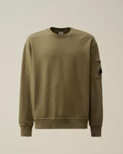 Sweatshirts<C.P. Company Brushed and Emerized Diagonal Fleece Lens Crew Neck Sweatshirt Grape Leaf – Green