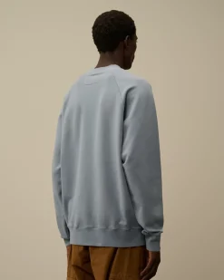 Sweatshirts<C.P. Company Brushed and Emerized Diagonal Fleece Logo Crew Neck Sweatshirt Flint Stone – Blue