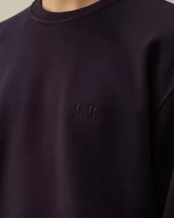 Sweatshirts<C.P. Company Brushed and Emerized Diagonal Fleece Logo Crew Neck Sweatshirt Nightshade – Purple