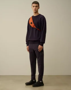 Sweatshirts<C.P. Company Brushed and Emerized Diagonal Fleece Logo Crew Neck Sweatshirt Nightshade – Purple