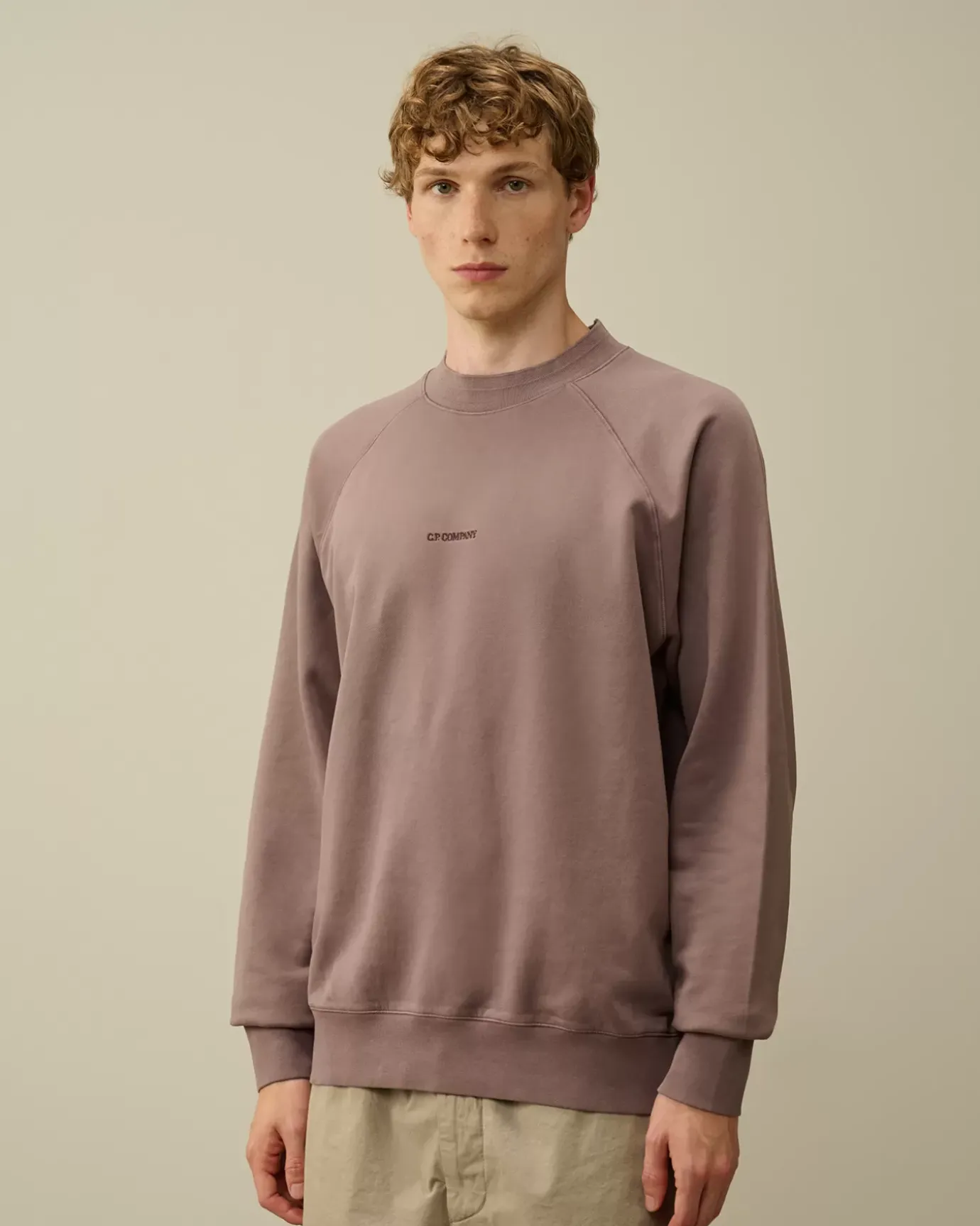 Sweatshirts<C.P. Company Brushed and Emerized Diagonal Fleece Logo Crew Neck Sweatshirt Purple Dove