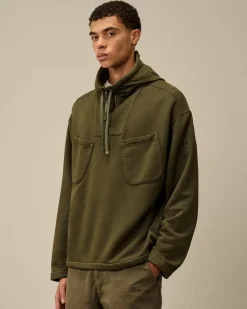 Sweatshirts<C.P. Company Brushed and Emerized Diagonal Fleece Zipped Hooded Sweatshirt Grape Leaf – Green