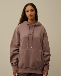 Sweatshirts<C.P. Company Brushed and Emerized Diagonal Fleece Logo Hooded Sweatshirt Purple Dove