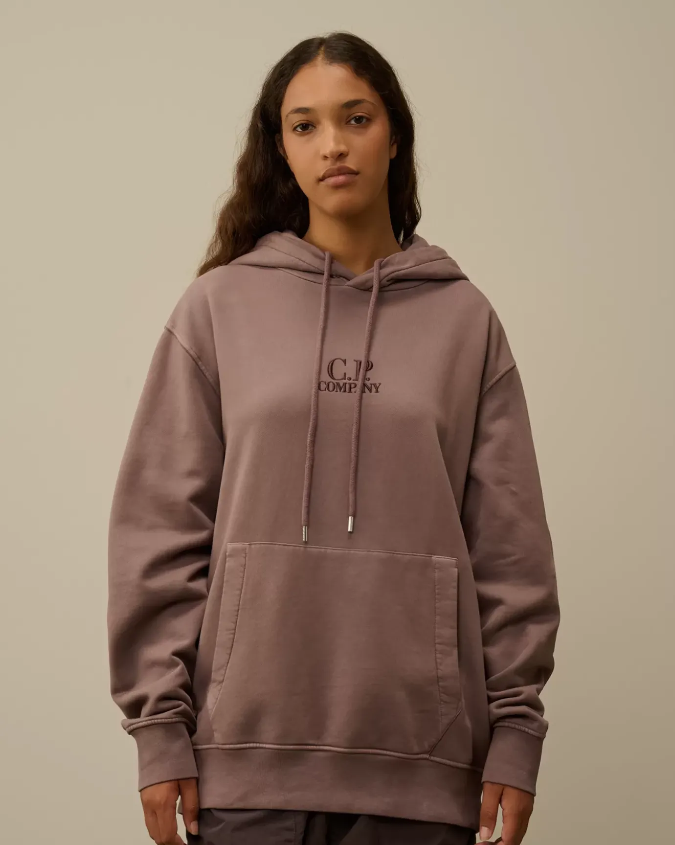 Sweatshirts<C.P. Company Brushed and Emerized Diagonal Fleece Logo Hooded Sweatshirt Purple Dove