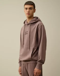 Sweatshirts<C.P. Company Brushed and Emerized Diagonal Fleece Logo Hooded Sweatshirt Purple Dove