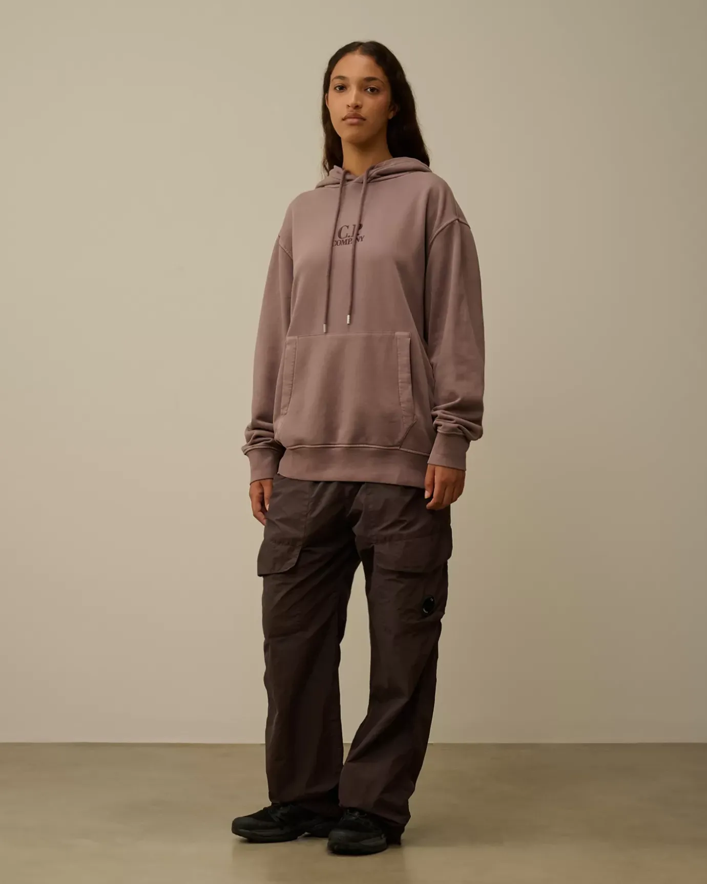 Sweatshirts<C.P. Company Brushed and Emerized Diagonal Fleece Logo Hooded Sweatshirt Purple Dove