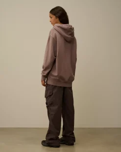 Sweatshirts<C.P. Company Brushed and Emerized Diagonal Fleece Logo Hooded Sweatshirt Purple Dove
