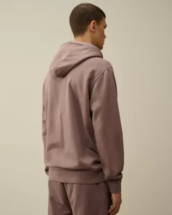 Sweatshirts<C.P. Company Brushed and Emerized Diagonal Fleece Logo Hooded Sweatshirt Purple Dove
