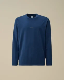 T-shirts & Polo<C.P. Company Brushed Jersey Logo Longsleeve T-Shirt Estate Blue