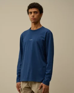 T-shirts & Polo<C.P. Company Brushed Jersey Logo Longsleeve T-Shirt Estate Blue