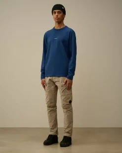 T-shirts & Polo<C.P. Company Brushed Jersey Logo Longsleeve T-Shirt Estate Blue