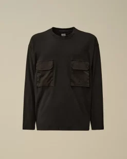 T-shirts & Polo<C.P. Company Brushed Jersey Mixed Boxy Longsleeve T-Shirt Black