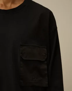 T-shirts & Polo<C.P. Company Brushed Jersey Mixed Boxy Longsleeve T-Shirt Black
