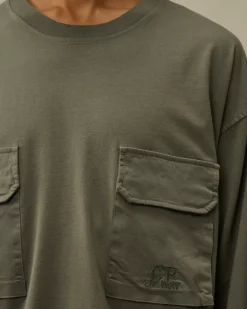T-shirts & Polo<C.P. Company Brushed Jersey Mixed Boxy Longsleeve T-Shirt Grape Leaf – Green