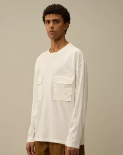 T-shirts & Polo<C.P. Company Brushed Jersey Mixed Boxy Longsleeve T-Shirt Gauze White