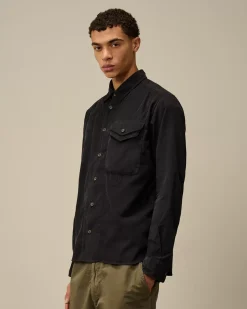 Shirt<C.P. Company Corduroy Single Pocket Shirt Total Eclipse – Blue