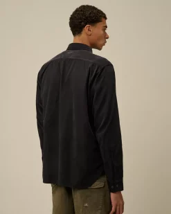 Shirt<C.P. Company Corduroy Single Pocket Shirt Total Eclipse – Blue