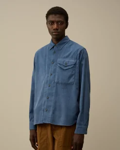 Shirt<C.P. Company Corduroy Single Pocket Shirt Flint Stone – Blue