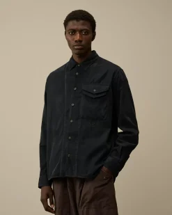 Shirt<C.P. Company Corduroy Single Pocket Shirt Black Sand