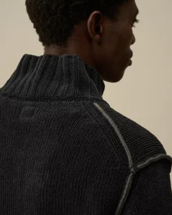 Jumpers<C.P. Company Cotton Chenille Double Zipped Knit Black Sand