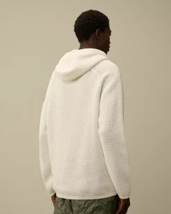 Jumpers<C.P. Company Cotton Chenille Hooded Waffle Knit Gauze White