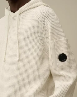 Jumpers<C.P. Company Cotton Chenille Hooded Waffle Knit Gauze White