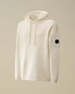 Jumpers<C.P. Company Cotton Chenille Hooded Waffle Knit Gauze White