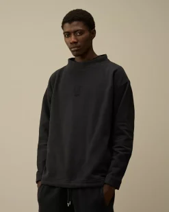 Sweatshirts<C.P. Company Diagonal Fleece Boxy Funnel Neck Sweatshirt Black Sand