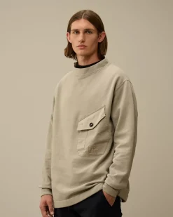 Sweatshirts<C.P. Company Diagonal Fleece Mixed Funnel Neck Sweatshirt Vintage Khaki – Beige